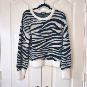 Express Zebra Print Fuzzy Sweater Size Small